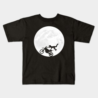 Biker Silhouette in Full Moon Kids T-Shirt